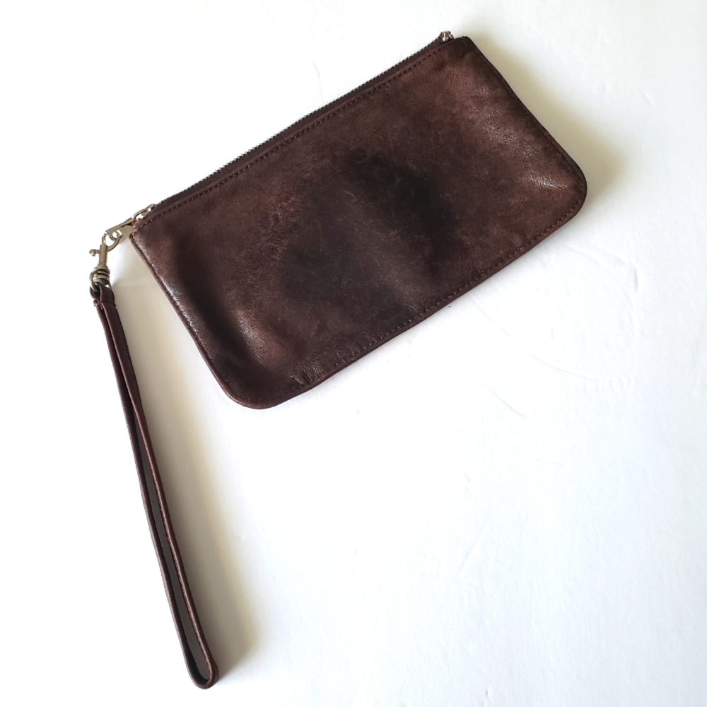 Rudsak Clutch Wristlet Distressed Leather Brown